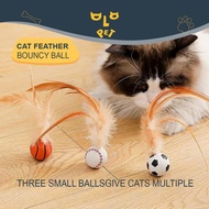 Interactive Fun Cat Toy Ball Bouncy Ball with Feather Squeaky Rubber Ball for Kitten Play