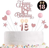 18th Birthday Cake Decorations, 18th Birthday Candles Cake Numeral Candles and Glitter Happy 18th Bi