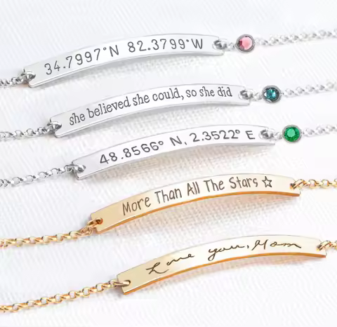 Jeshayuan Quote Bracelet Personalized Inspirational Bracelet Custom Quote Bracelet Gold Bar Bracelet