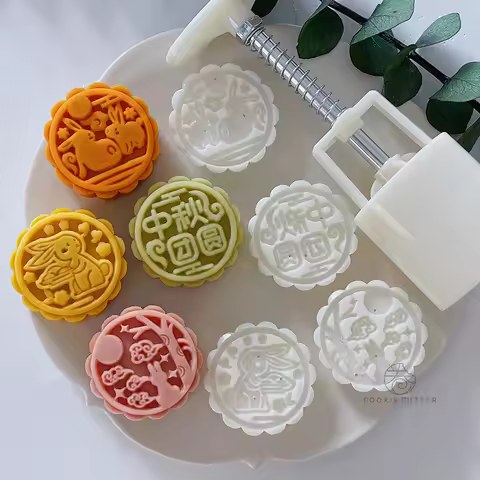 4Pcs/Set 50g Mid-Autumn Festival Mooncake Mould Bunny Moon Pattern Chinese Pastry Mould 3D Hand Pres