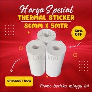 THERMAL PRINTER LABEL STICKER PAPER 80X30 80MM 80X5 METER CONTINUOUS 80X30MM 80 X 5 METERS