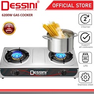 DESSINI ITALY Auto Ignition Gas Cooker Propane LPG Hob 2 Burner Cooktop Tabletop Stainless Steel Sto