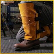 [Gepnoo] Bovine Leather Welder Leg Guards Flame Retardant Leather Yellow Long Velcro