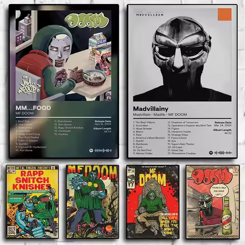 MF Doom Comic Album Poster Aesthetic Rapper Hip Hop Rock Music Band MM Food Mask Canvas For Wall Art