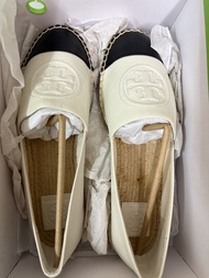 (全新40碼）Tory Burch 雙色皮革草編鞋