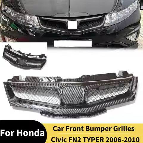 For Honda Civic FN2 TYPER 2006-2010 Car Front Bumper Grilles Hood Real Carbon Fiber Racing Grills Tu