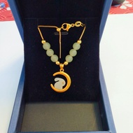 High Quality Neck Jewelry AU750 Gold 24K Jade Rabbit Watching The Moon Gold Beads Necklacecute Style
