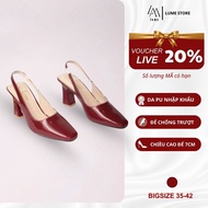 LUME Square Toe Red High Heel Sandals with Shiny Leather Straps, Comfortable Anti-Slip Sole, 7cm Hig