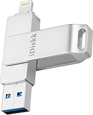 iDiskk 128GB USB Flash Drive Photo Stick for iPhone 12 11 Pro XR X XS MAX iPhone 6/7/8 Plus and ipad Air/Mini,New ipad pro,External Storage for iOS System,Touch ID Encryption and MFI Certified