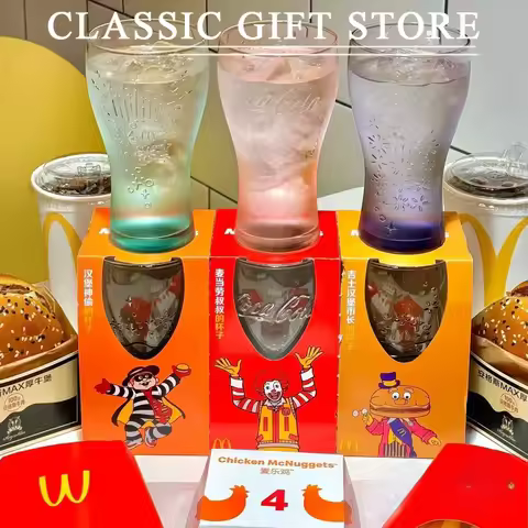 Original McDonald's Anime Cartoon Game Glass Cup Grimace Birdie Collectible Toys Desktop Decoration 