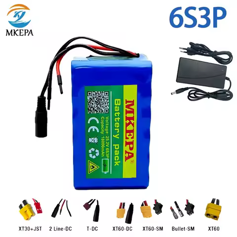 New 6S3P 25.2V 18Ah 18650 Li-ion Battery Pack | 18000mAh, Fits E-Bikes & Mopeds, with Charger Includ