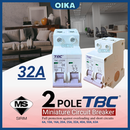 [SIRIM] TBC 2 Pole MCB 6-63 AMP Electric Miniature Circuit Breaker for Home Din Rail Installation