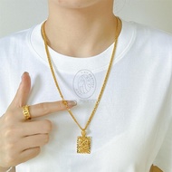 4MM Lipan Necklace Square Pendant COP916 Length 60CM Width 0.4CM Weight 34G Pendant 2CM F REE Ring a