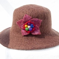 貝蕾帽 歐洲帽 針氈帽 老爺帽 羊毛氈帽 手工羊毛氈帽 羊毛帽 設計帽 圓頂帽 聖誕禮物 生日包裝禮物 母親節-彩虹花朵