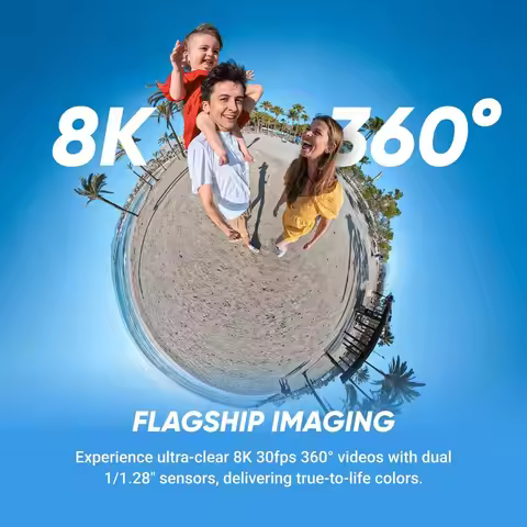 Insta360 X5 - Waterproof 8K 360° Action Camera, Leading Low Light, 3-Hour,Triple AI Chip Design Batt