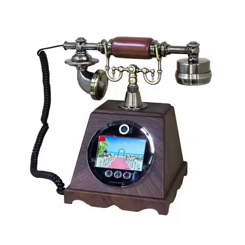 32G Vintage Video Guest Book Door Phone 1080P Walnut Antique Wedding Message Machine Corded Telephon
