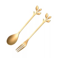 Tea spoon tea fork fork gold leaf-shaped spoon dessert spoon fork