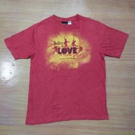 MERAH The Beatles LOVE cirque du Soleil red t-shirt, second hand branded preloved original