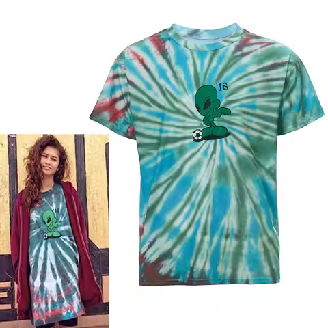 TV Euphoria Rue Bennett Cosplay Costume Adult Men Vintage Casual Alien Pattern Tie Dye T-shirt Hallo