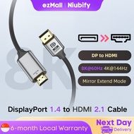 8K DisplayPort 1.4 to HDMI 2.1 Cable – DP to HDMI 8K60Hz 4K144Hz for PC to Monitor TV Projector