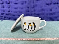 037(單入)企鵝圖樣單耳陶瓷碗附蓋