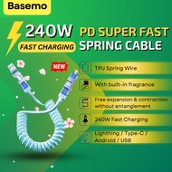 Basemo 240W Spring Cable 2M Super Fast Charging 240W 4 in 1 Car Cable Retractable Spring Cable