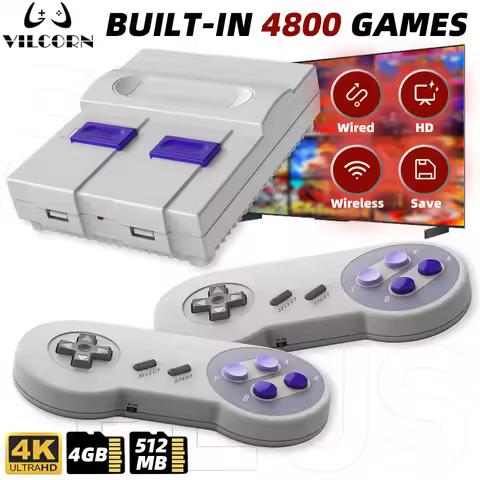 VILCORN 16-Bit Wireless Retro Video Game Console Built-in 4800+ Games for Everdrive SNES NES FC Fami