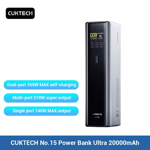 CUKTECH No.15 Power Bank Ultra 20000mAh PB200U 165W 2-Ports Input Portable Screen Display For Macboo