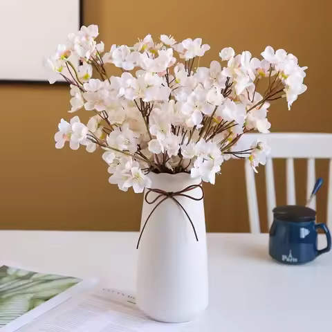 4PCS Artificial Flowers Cherry Blossoms Fake Flowers Faux Peach Flowers Vase Arrangements Fake Branc
