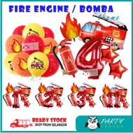 Set Fire Engine / Bomba Balloon Theme Set Fire Number Belun Birthday backdrop decoration