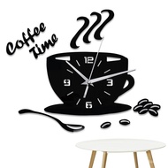 YQ7 3D Mirror Coffee Cup Shaped Wall Clocks Modern Design Creative Wall Clock Sticker For DIY Kitchen Living Room Home D