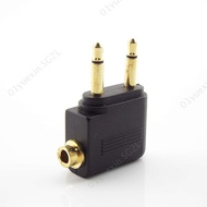 3.5mm Airplane Splitter Adapter Airline Headphone Mono Audio Converter Travel Jack Plug Gold Nickel 