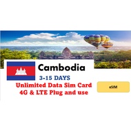 ESIM - Unlimited Cambodia Data E-Sim 3 days/5 days/7 days