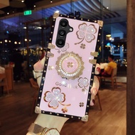 Casing For Samsung Galaxy S24 S23 Ultra Plus S23 Fe S24Ultra S24Plus S24+ 5G Clover Rhinestone Ring