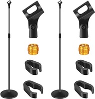 Copkim 2 Sets Mic Stand Round Base Microphone Stand Universal Detachable Podcast Mic Stand for Singing Studio Stage Karaoke, Height Adjustable from 33" to 60", with Mic Clip, 3/8'' to 5/8''adapter