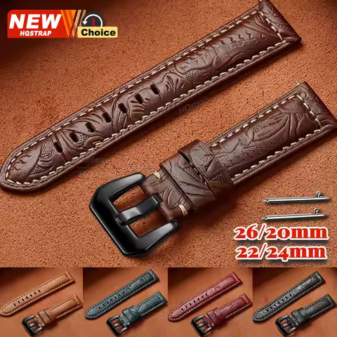 20/22/24/26mm Oil Wax Watch band for men women waterproof strap Smartwatch Leather Printed Style for