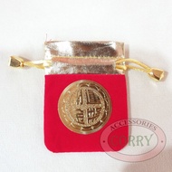 NEW Tas Imlek Koin 5 Cm Angpao Kecil Emas Gold Merah Fu Kain Gantungan