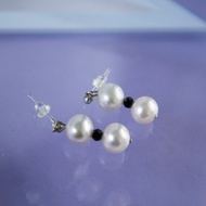閃閃發光的黑色尖晶石和珍珠耳環/黑鑽石等天然寶石