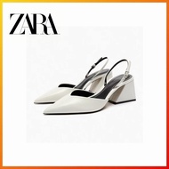 ZARA Spring New Women's Shoes White Sheepskin Leather Thick Heels and Pointed High Heels
