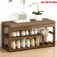 100cm 2 Layers Bamboo Shoe Rack / Shoe Bench/ Water Resistance Shoe Rack / Outdoor Indoor With cushion