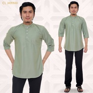 Isaac Kurta Lelaki Cekak Musang Men Top Baju Raya Mint Green Hijau Lengan Tiga Suku Button Butang