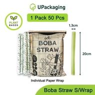 [50 Pcs] BOBA BIODEGRADABLE STRAWS Individual Paper Wrap (Broken Rice, Tapioca) ADA Eco Straw with W
