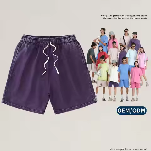 Retro 420g pure cotton loose short pants, washed and wax-dyed distressed short pants, trendy brand m