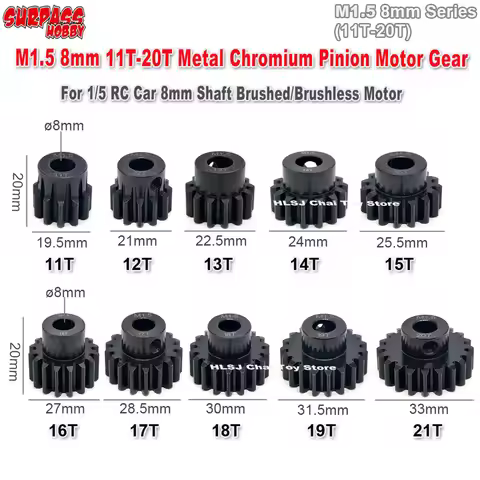 SURPASS HOBBY 1 Pcs M1.5 8mm 11T-14T 15-17T 18T-20T Metal Pinion Motor Gear For 1/5 1/6 RC Car 8mm S