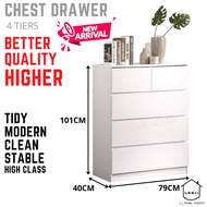 TERTINGGI | IKEA STYLE 4TIERS 5 COMPARTMENTS WHITE CHEST DRAWER | LACI KAYU PUTIH | LACI BAJU | DRAWER BAJU