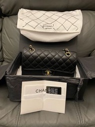 Chanel double flap 23cm 黑金牛皮
