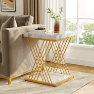 Tribesigns Square Table White Gold Table Set 2 , 2 - tier End Table Modern Bedside Table Small Table