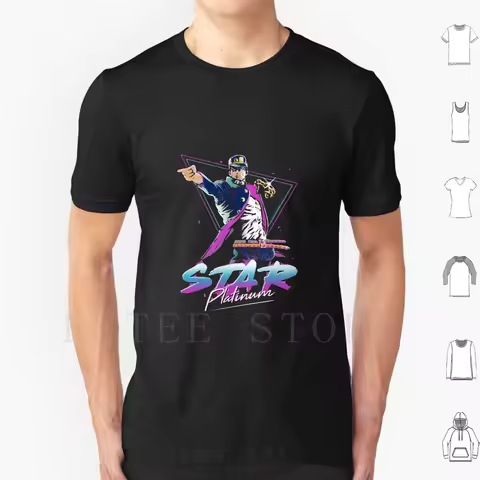Star Platinum 80s Vibe T Shirt Print Cotton Jjba Jotaro Star Platinum 80s 80s Vibe Neon Anime Geek