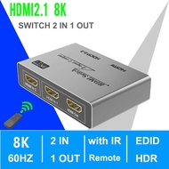 8K 60hz HDMI Switch 4K 120Hz 2x1 Switcher 2 In 1 Out for PS4 PS5 Laptop PC TV Monitor 4K Bi-Direction Switch 1x2 HDMI Splitter