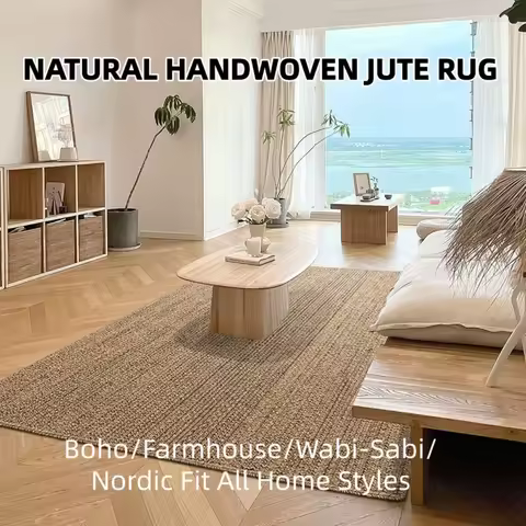 Handwoven Natural Jute Area Rug Reversible Boho Farmhouse Carpet Durable Easy Clean for Living Room